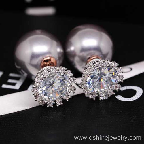 Zircon Crown Shell Pearl Earring Two-side Gold Pearl Earring